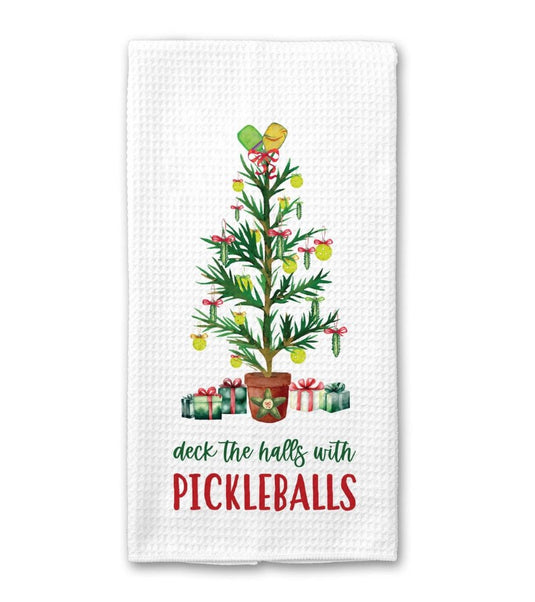 Deck the Halls with Pickleballs Dish Towel
