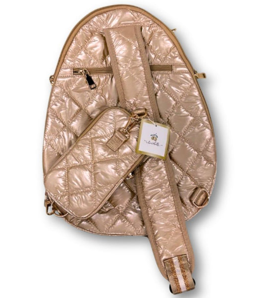 Designer Quilted Pickleball Sling Bag Champagne
