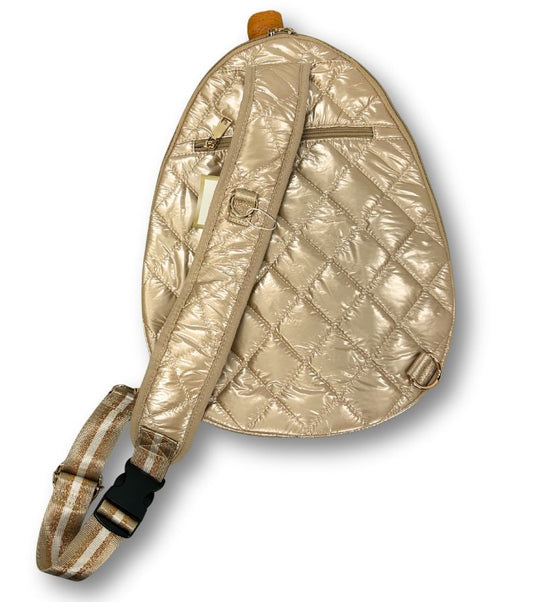 Designer Quilted Pickleball Sling Bag Champagne