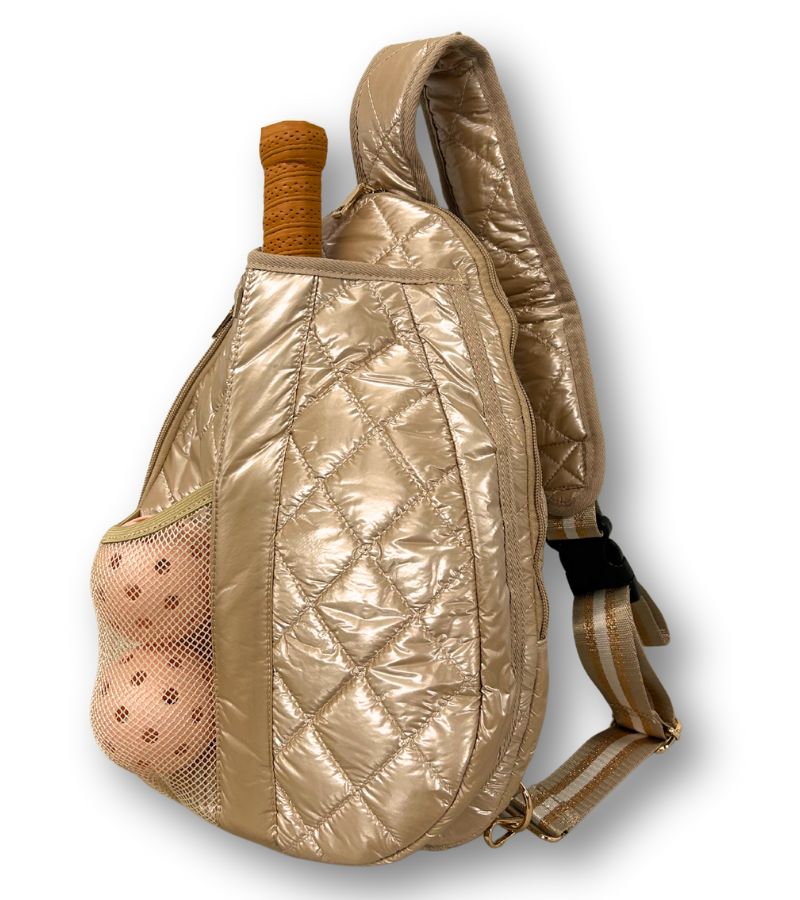 Load image into Gallery viewer, Designer Quilted Pickleball Sling Bag Champagne
