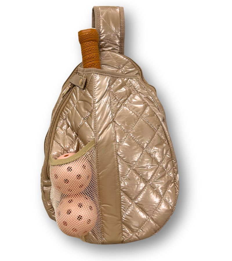 Load image into Gallery viewer, Designer Quilted Pickleball Sling Bag Champagne

