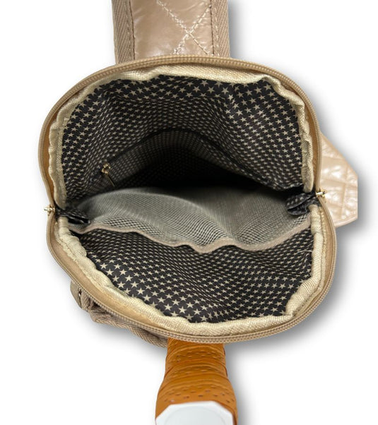Designer Quilted Pickleball Sling Bag Champagne