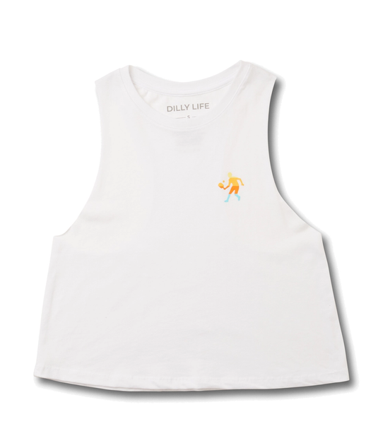 Dilly Life Cropped Pickleball Tank Womens - White