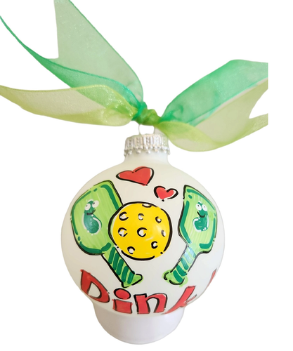 Pickleball Dink Hand Painted Glass Ball Ornament