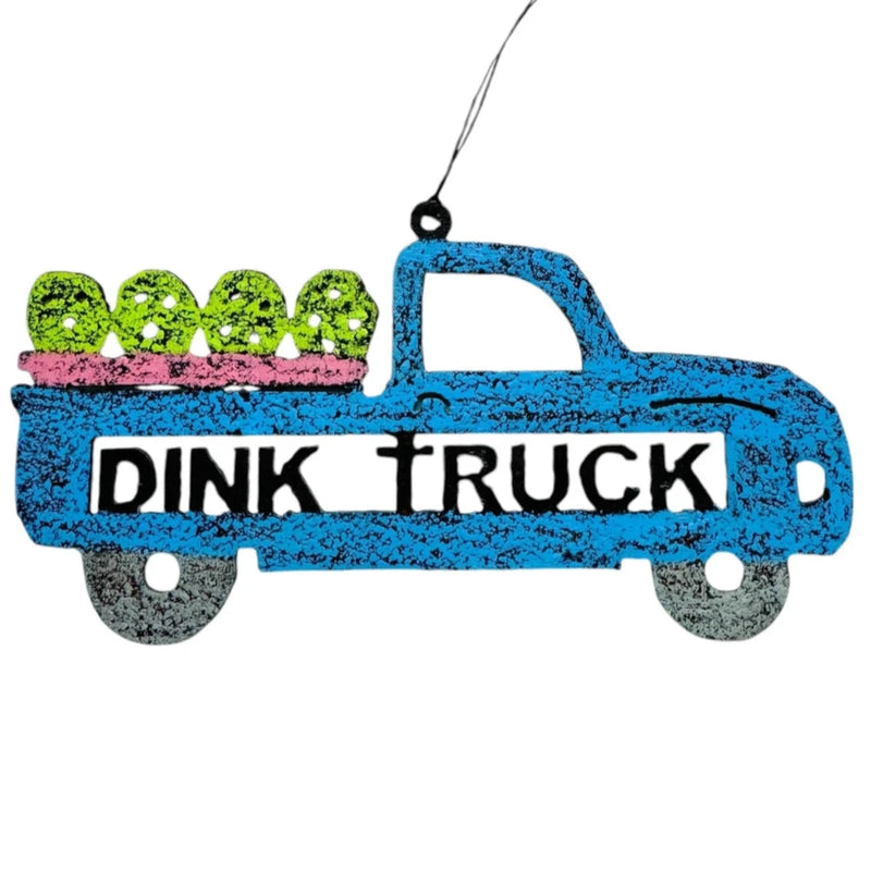 Load image into Gallery viewer, Dink Truck Recycled Metal Pickleball Ornament - Blue
