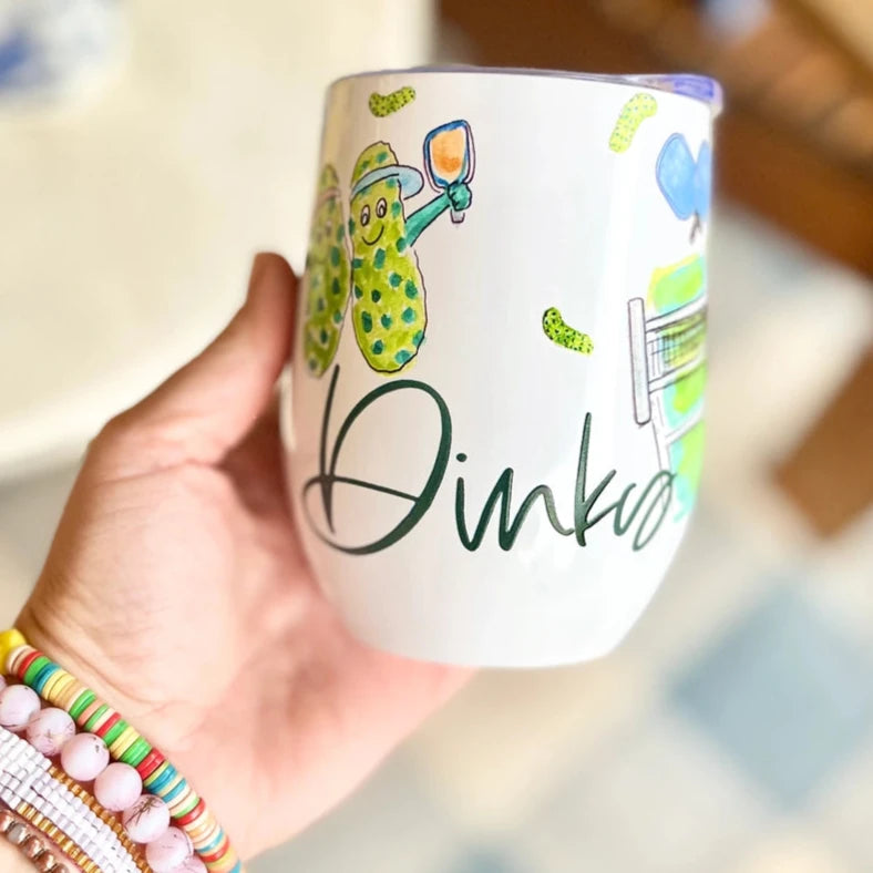 Load image into Gallery viewer, Dinks Then Drinks Wine Tumbler - Hand Painted
