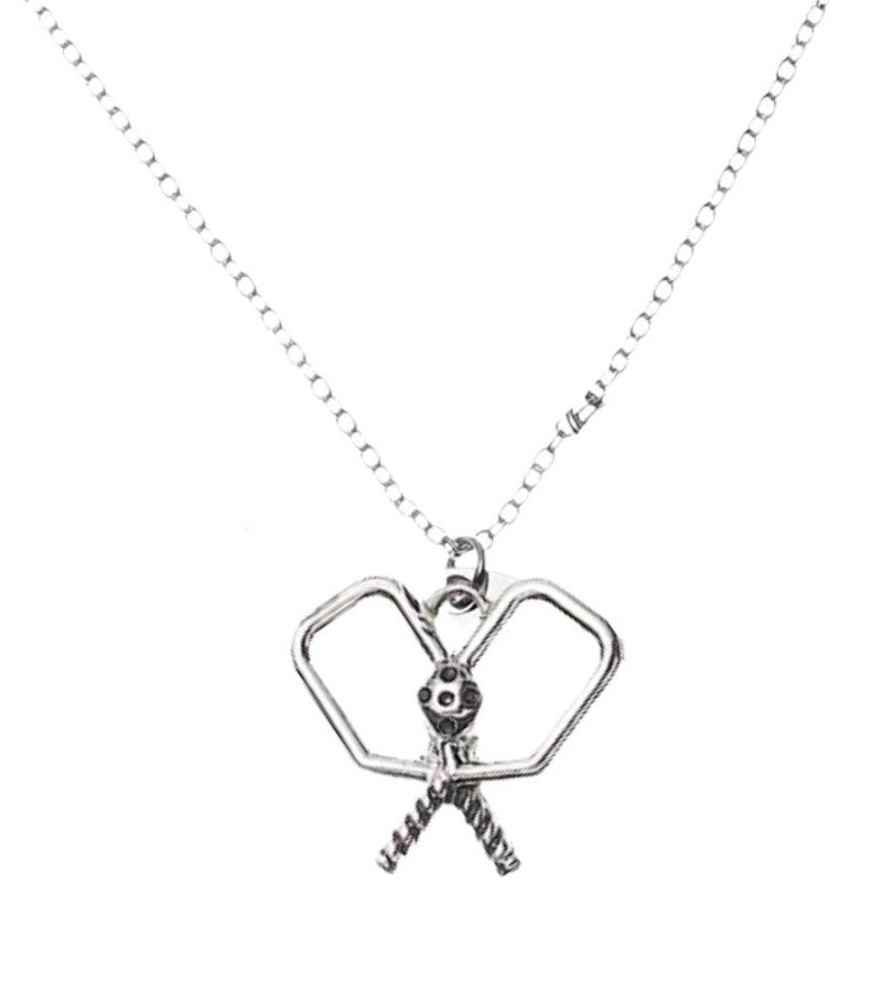 Load image into Gallery viewer, Pickleball Double Paddle Necklace Silver
