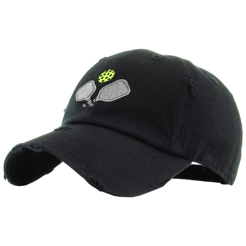 Load image into Gallery viewer, Double Paddle Vintage Pickleball Hat Black - Side View
