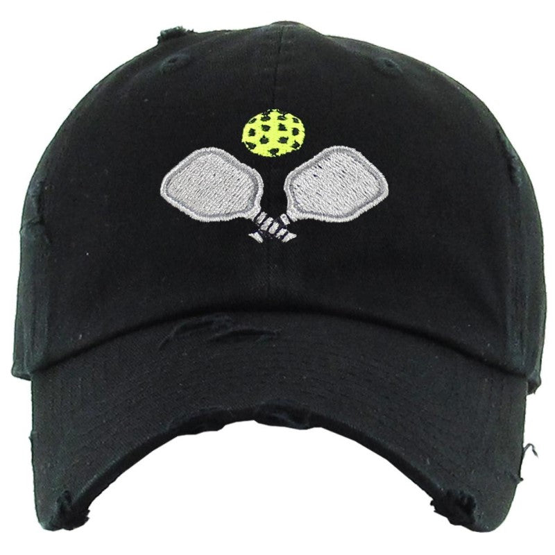 Load image into Gallery viewer, Double Paddle Vintage Pickleball Hat Black - Front
