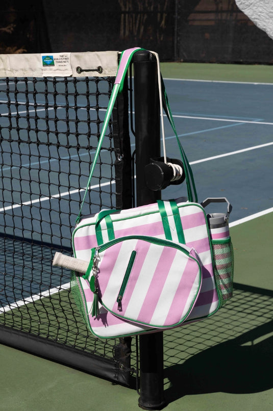 Pink & White Striped Canvas Pickleball Tote Bag