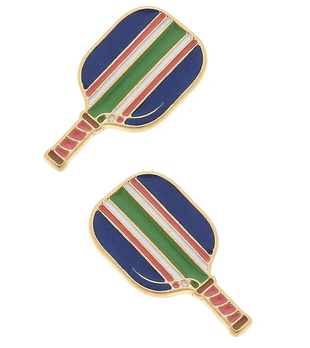 Ellie Canvas Pickleball Paddle Stud Earrings - Navy