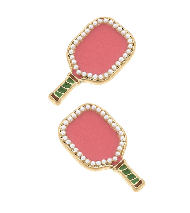 Ellie Pickleball Paddle Stud Earrings in Pink