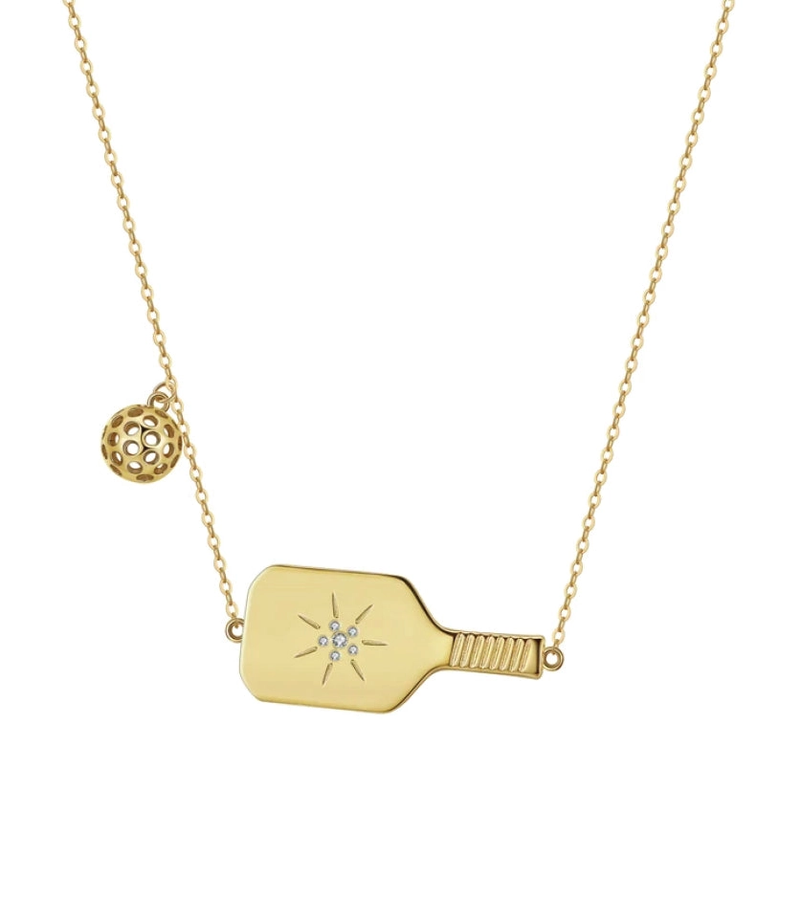 Load image into Gallery viewer, PickleBelle Cross Court Pickleball Necklace Gold
