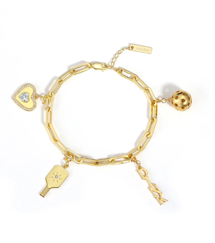 Pickleball Charm Bracelet in Gold