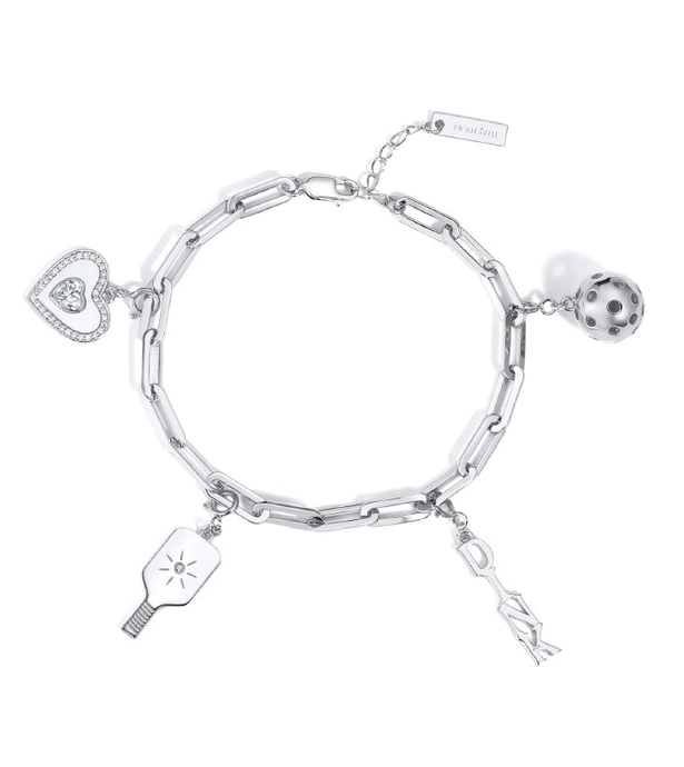 Pickleball charm bracelet sterling silver