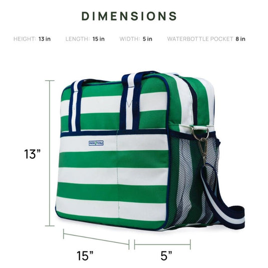 Green & Navy Pickleball Tote Bag - Dimensions