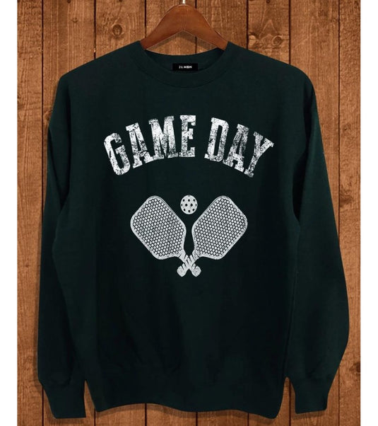 Game Day Distressed Pickleball Sweatshirt - Black