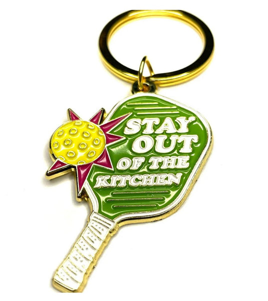 Stay Out of the Kitchen Enamel Pickleball Keychain