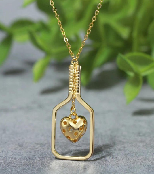 I Love Pickleball Heart Necklace Gold