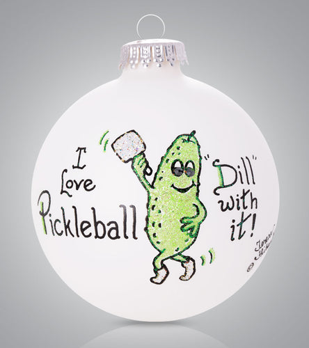 I Love Pickleball Glass Ball Ornament