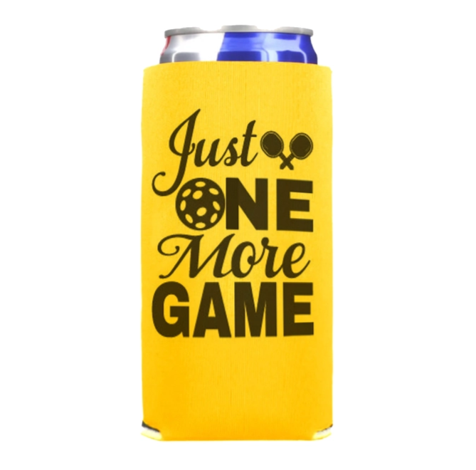 Just One More Game Slim Can Koozie Yellow