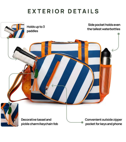 Lola Pickleball Tote - Blue Orange Stripe