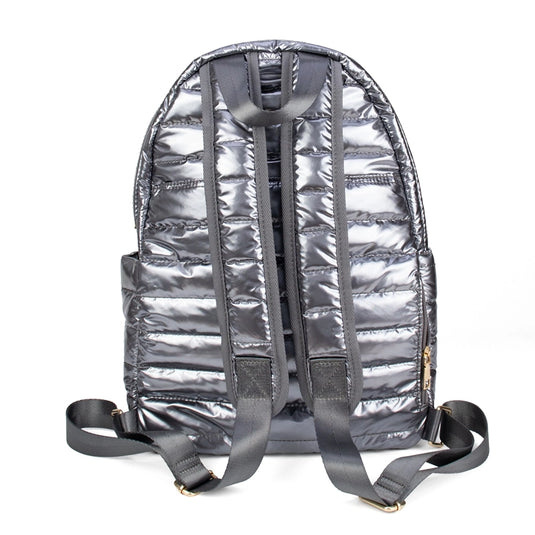Metallic Silver Puffer Pickleball Backpack - Back View