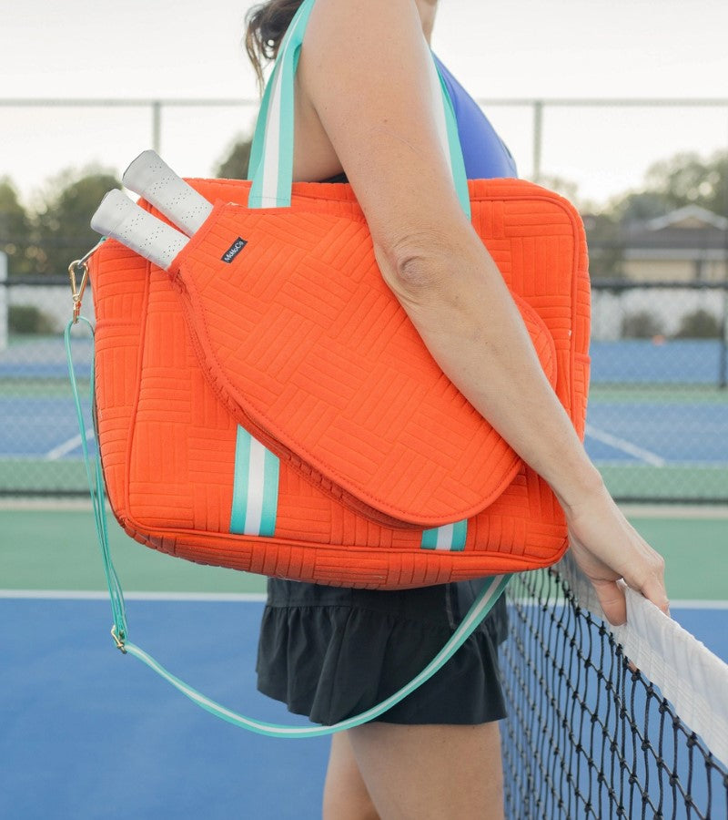 Load image into Gallery viewer, Jacquard Terry Pickleball Tote Tangerine
