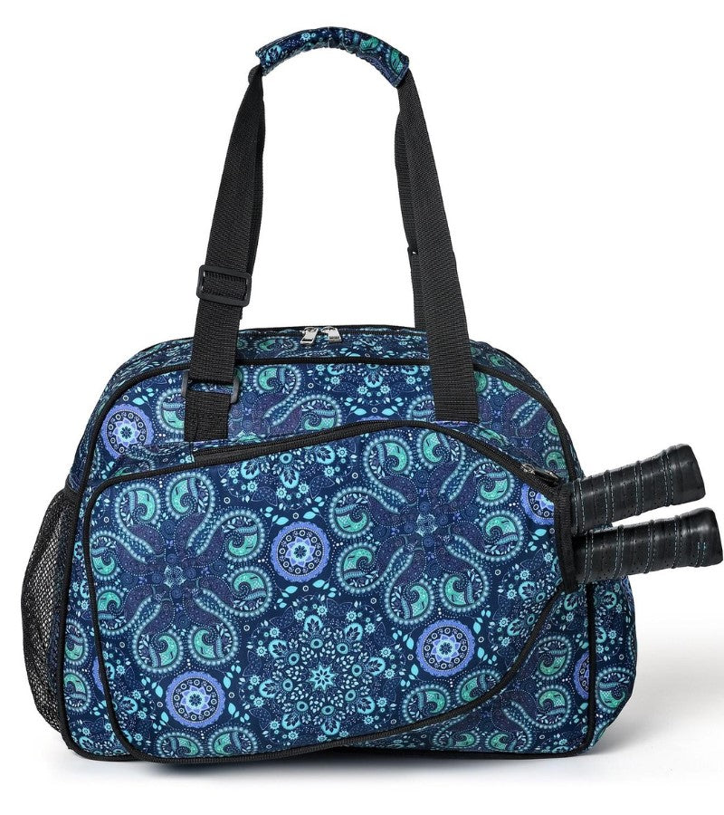 Load image into Gallery viewer, Paisley Pickleball Tote Bag - Navy &amp; Green
