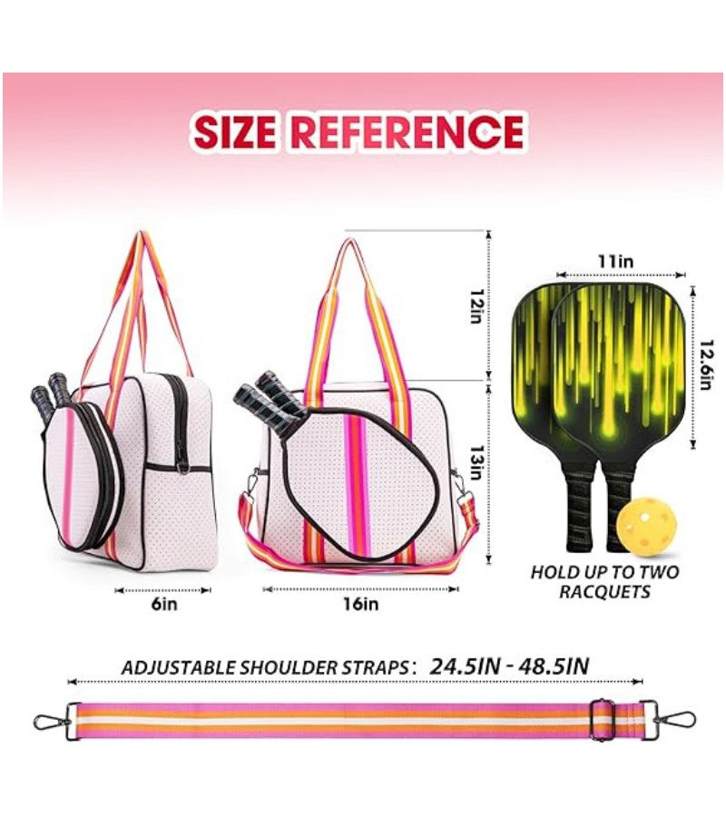 Load image into Gallery viewer, Neoprene Pickleball Tote Bag - White / Hot Pink
