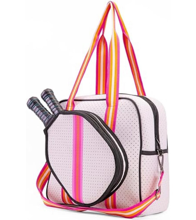 Load image into Gallery viewer, Neoprene Pickleball Tote Bag - White / Hot Pink
