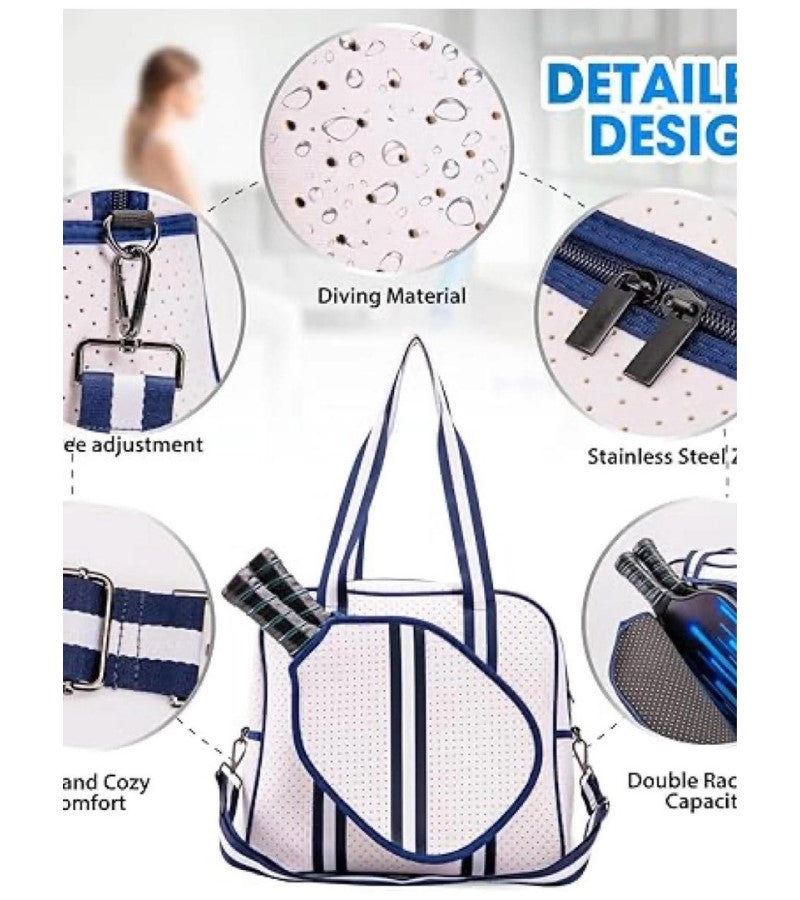 Load image into Gallery viewer, Neoprene Pickleball Tote Bag - White / Navy
