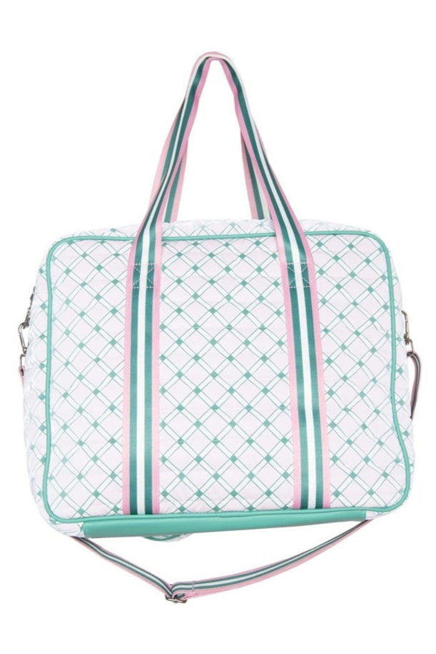 Load image into Gallery viewer, Patterned Pickleball Tote Light Pink &amp; Mint Back
