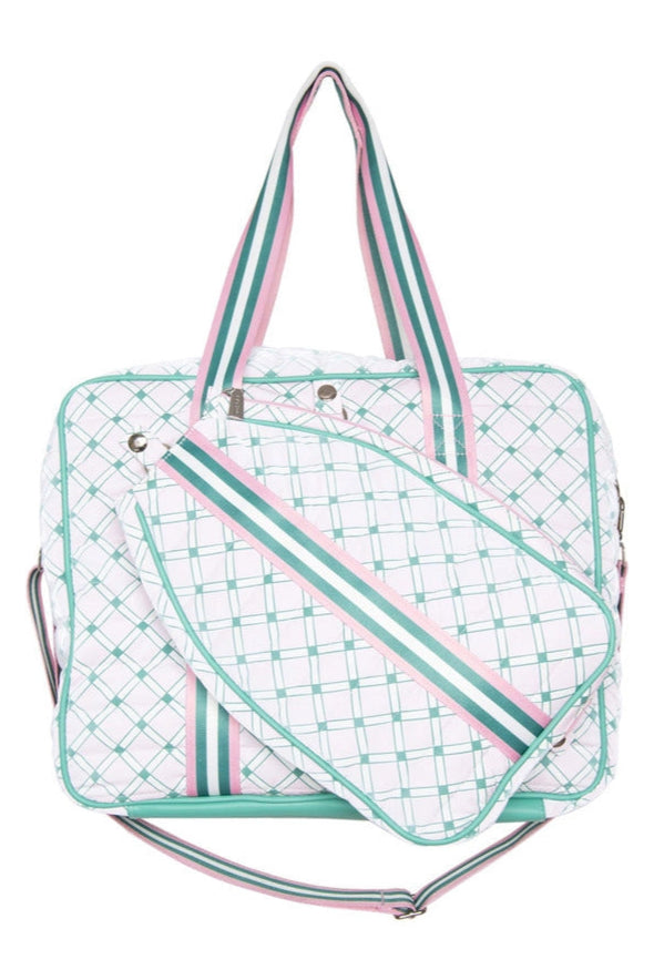 Load image into Gallery viewer, Patterned Pickleball Tote: Light Pink &amp; Mint
