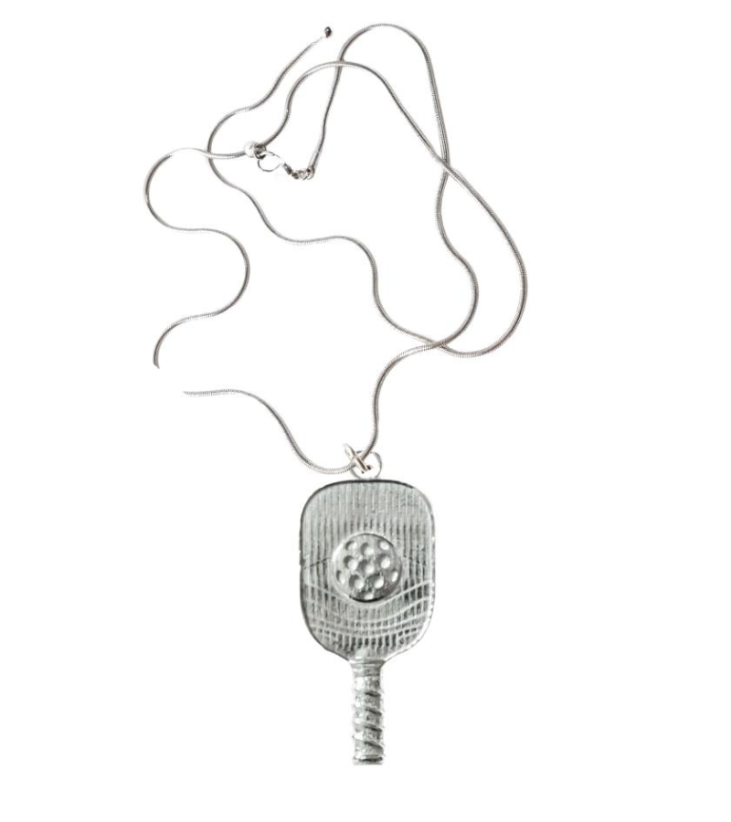 Load image into Gallery viewer, Pewter Pickleball Pendant and Snake Chain Necklace
