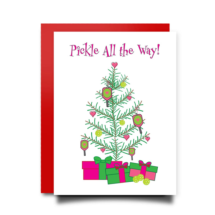 Pickle All the Way Pickleball Christmas Card - Red Envelope