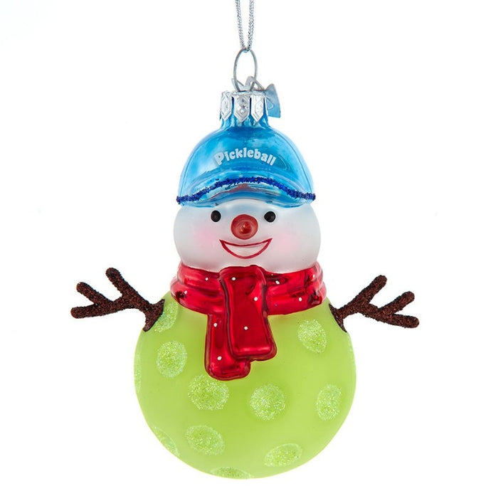 Glass Pickleball Snowman Ornament