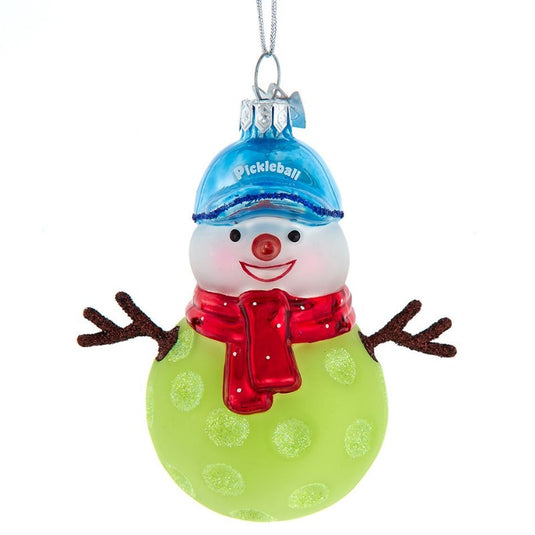 Glass Pickleball Snowman Ornament