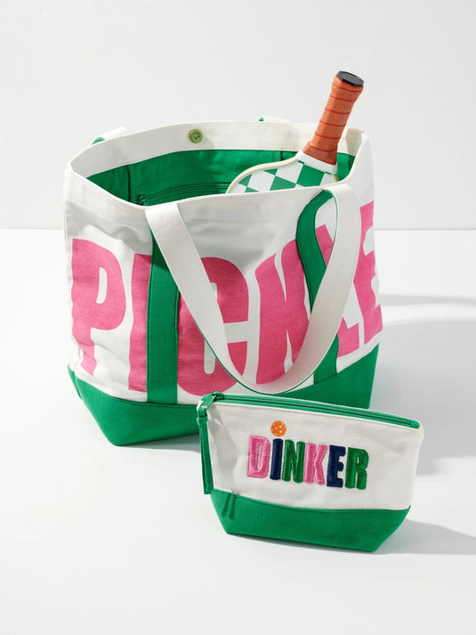 Pickle Canvas Tote showing green interior zipper