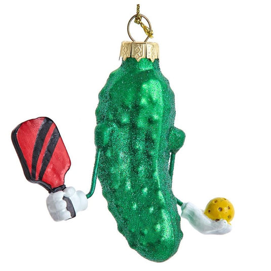 Pickle Pickleball Glass Ornament