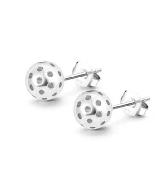 Pickleball Ball Stud Earrings Silver