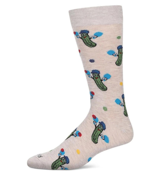 Pickles Ball Bamboo Crew Socks Oatmeal Mens