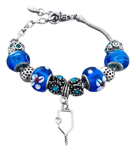 Pickleball Beaded Charm Bracelet - Royal Blue