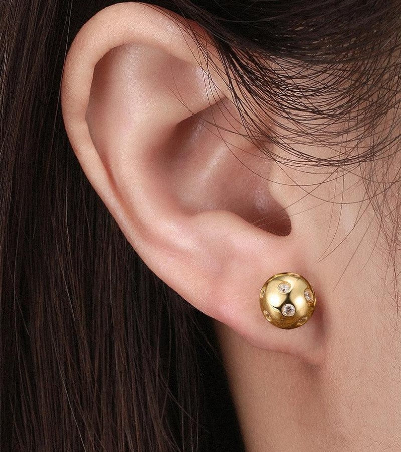Load image into Gallery viewer, Pickleball Bling Earrings Gold on Ear
