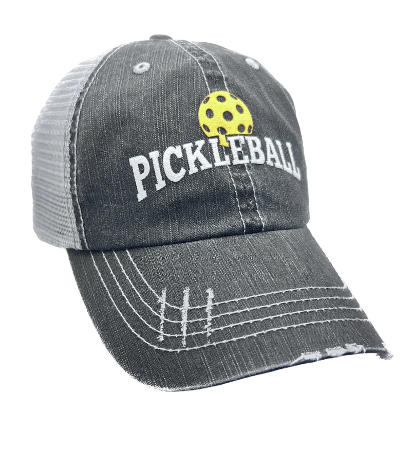 Load image into Gallery viewer, Black Distressed Pickleball Hat with Mesh

