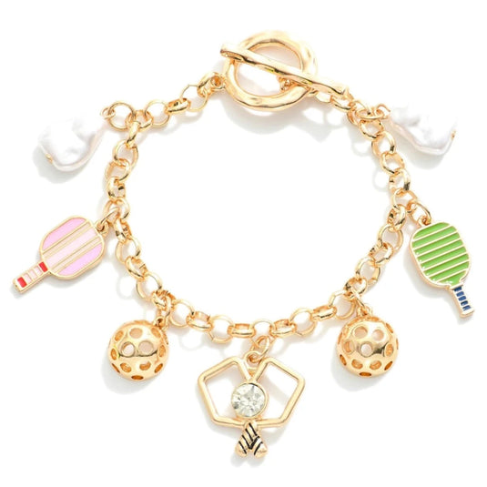 Pickleball Charm Gold Bracelet