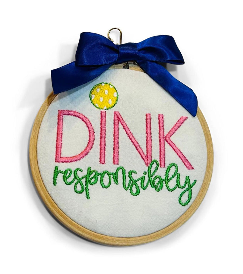Load image into Gallery viewer, Pickleball Dink Responsibly Hoop Ornament
