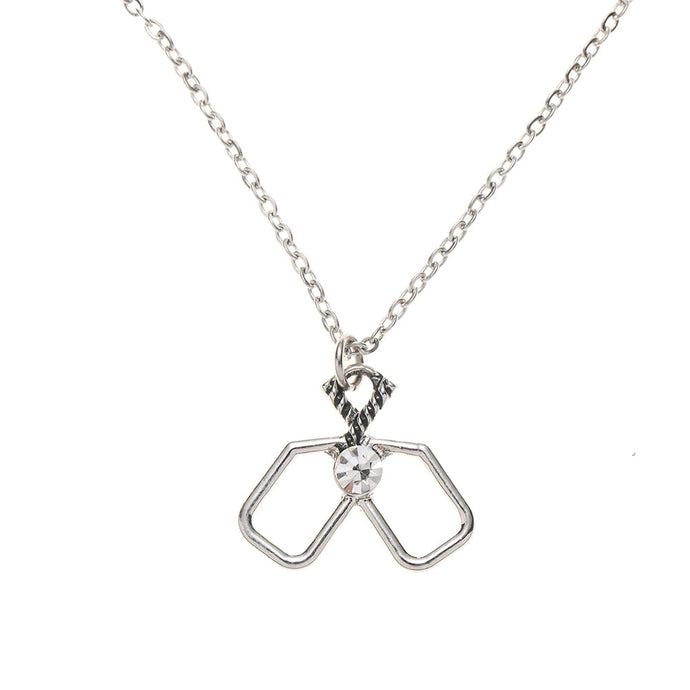 Pickleball Double Paddle CZ Necklace Silver