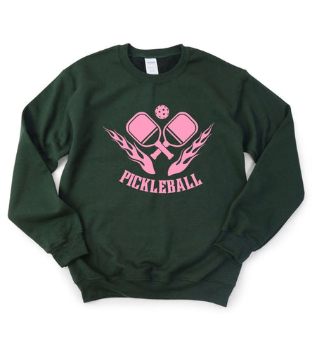 Pickleball Flames and Paddle Sweatshirt Pink