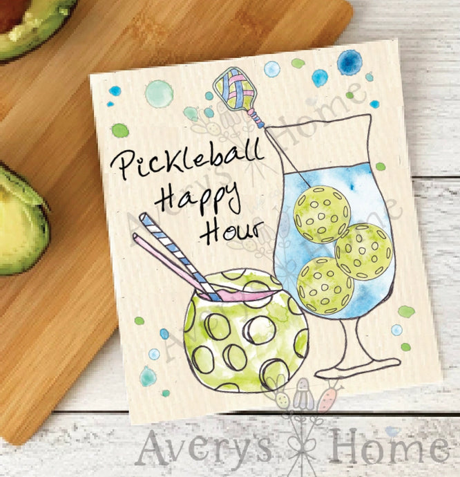 Pickleball Happy Hour Swedish Dishcloth